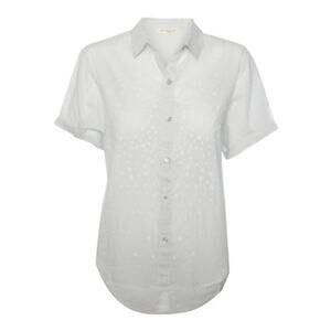 Love Stitch White Star Embroidered Short Sleeve Button Down Sz M